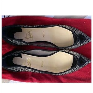 Christian Louboutin Black Lace & Suede Flats